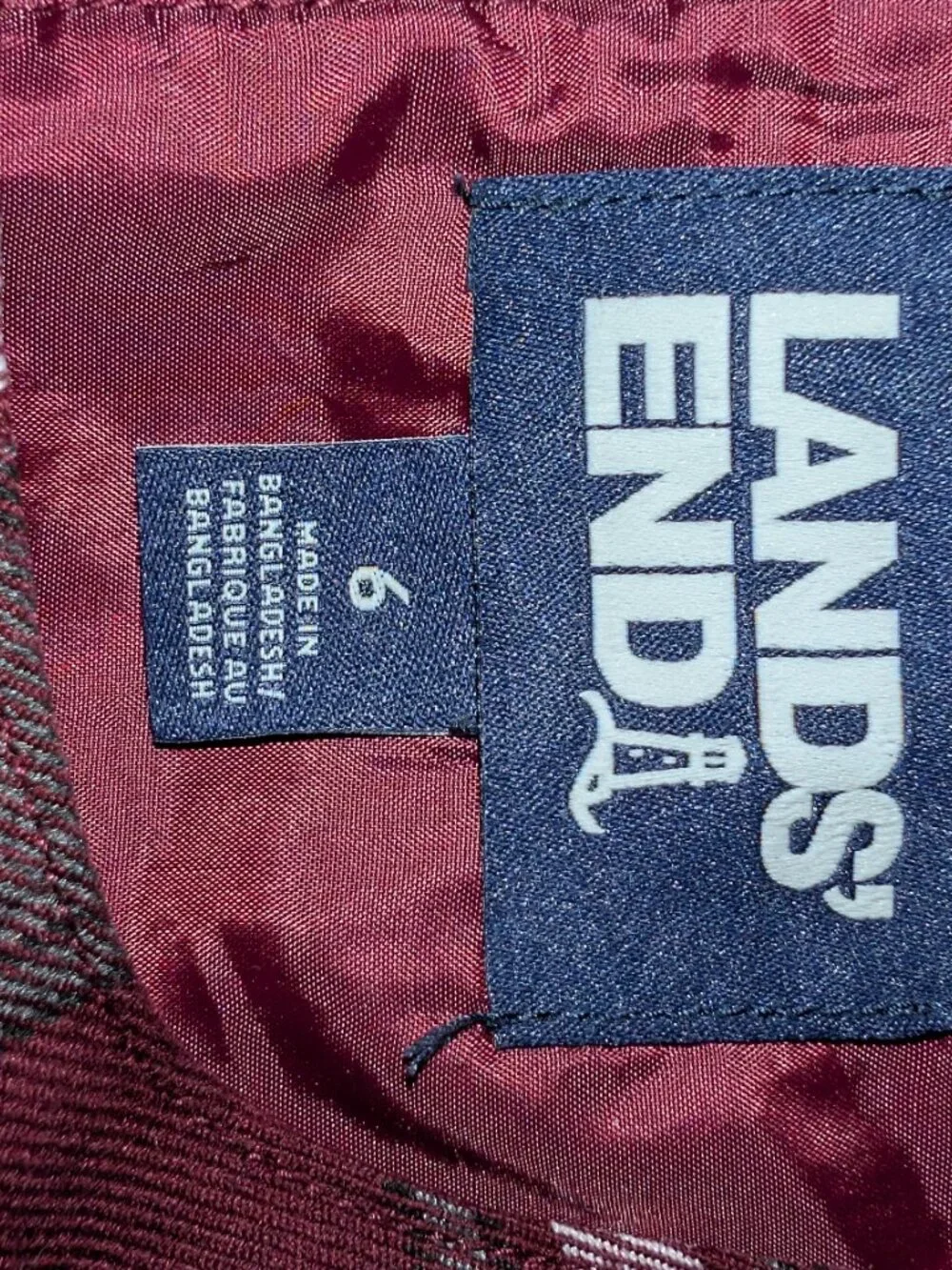 Lands End Girls 6 burgundy / gray plaid jumper school uniform